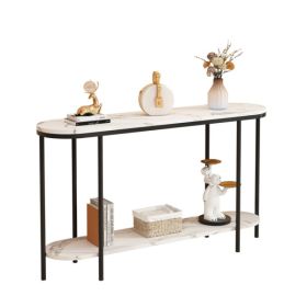 [Same Model Code: 40085878]Console Table 2 Tier Narrow Entryway Table With Storage Shelves Faux Marble Narrow Table For Living Bedroom Hallway Office