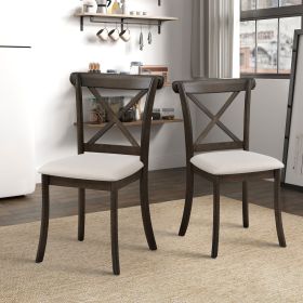 2PC Brown Wooden Cross-Back Dining Chairs – Modern Fabric Side Chairs