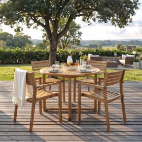 U STYLE 5-Piece Outdoor Dining Set With 4 Acacia Wood Chairs,47.2 Round Dining Table With Slatted Design, Ideal For Patios, Gardens, Poolsides, And La