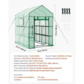 Walk-in Green House, 54 X 81.1 X 77.2 In, Greenhouse With Shelves, High Strength PE Cover With Zipper Door And Steel Frame, Assembly In Minutes, Suita
