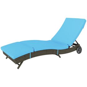 Adjustable Patio Wicker Chaise Lounge - Sky Blue PE Rattan Daybed With Wheels