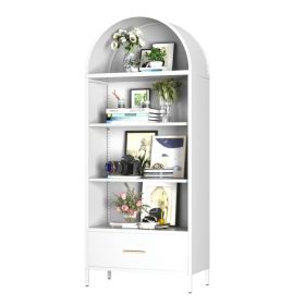72.83inch H Metal Arched Bookshelf Cabinets,Arch Bookshelf With Drawer For Home Office, Assemble Require, White