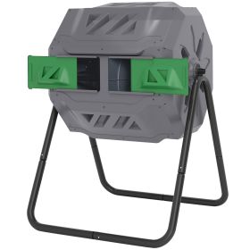 Tumbling Compost Bin Outdoor 360Â° Dual Chamber Rotating Composter 43 Gallon, Light Gray