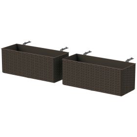 2 Pack 20 Inch Railing Flower Pots, Hanging Flower Pots with Hooks, Drainage Holes for Fence, Rattan Look, Brown