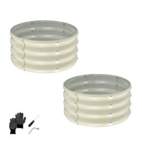 2 Pcs 2X2X1ft Raised Garden Bed, Round Galvanized Outdoor Planter Box, Metal Garden Bed For Planting Vegetables Fruits Flowers, White