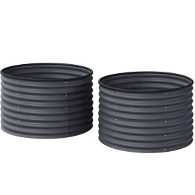 Set of 2 Raised Garden Bed, Metal Planter Box with Safety Edging, Easy-to-assemble Stock Tank, Dark Gray