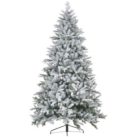 HOMCOM 8ft Snow Flocked Artificial Christmas Tree With 2003 Tips, Foldable Metal Stand, Easy Assembly, Hinged Xmas Tree For Home, Office, Holiday, Gre