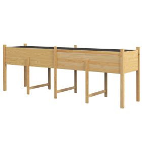 Wooden Raised Garden Bed, Large Elevated Planter Box with Legs, Bed Liner and Drain Holes, 7.4' x 1.8' x 2.6', Natural