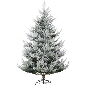7.5 FT Artificial Christmas Tree, Flocked Hinged Xmas Tree with 1218 Tips, Steel Base, Auto Open, Green