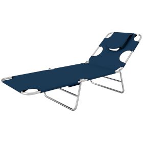 Adjustable Outdoor Tanning Chair With Face Cavity & Pillow – Dark Blue