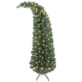 5 ft Prelit Christmas Tree, Whimsical Xmas Tree Slim High Mountain Fir with 100 LEDs and Metal Stand, Green