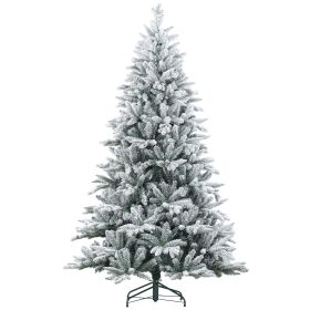 HOMCOM 7ft Snow Flocked Artificial Christmas Tree With 1401 Tips, Foldable Metal Stand, Easy Assembly, Hinged Xmas Tree For Home, Office, Holiday, Gre