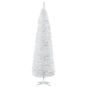 7' Artificial Pencil Christmas Tree, Slim Xmas Tree with 499 Realistic Branch Tips and Plastic Stand, White