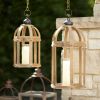 Set Of 2 Lanterns 21" & 28" Tall Wood/Metal/Glass