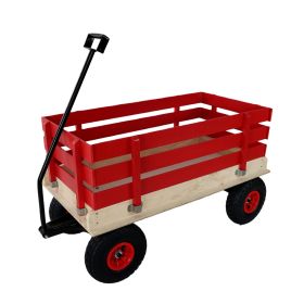 Children's And Garden Wooden Carriages, All-terrain Rubber Inflatable Wheelers, Outdoor Games, Courtyard Transportation, Picnic Supplies Red And Natur