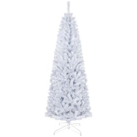 6 FT Artificial Christmas Tree Pencil Xmas Tree with Stand, 618 Tips, Holiday Home Indoor Decoration for Party, White