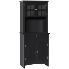 Elegant Buffet with Hutch, Kitchen Pantry Storage Cabinet with Framed Glass Door Drawer and Microwave Space, Black