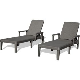 Pool Lounge Chairs Set Of 2, Outdoor Lounge Chairs With 6 Positions Backrest Adjustable Armrest, Resin Waterproof Chaise Lounge Outdoor For Poolside P