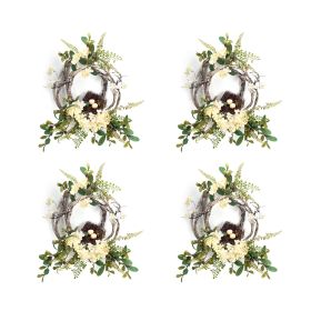 Hydrangea-Bird Nest Wreath (Set of 4) 20"D Polyester-Plastic