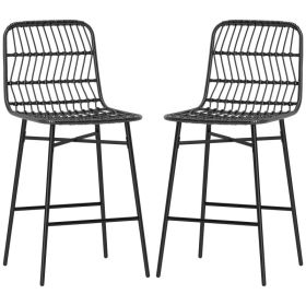 Rattan Counter Bar Stools Set of 2, 26" Counter Height Barstools with Back, Bar Chairs for Kitchen Island, Black