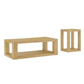 2-Piece Modern 2 Tier Rectangle Coffee Table Set For Living Room,Easy Assembly Coffee Tables, End Side Tables For Bedroom Office,Natural Color
