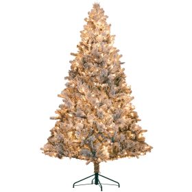 HOMCOM 7.5 Ft Pre-Lit Artificial Christmas Tree With 500 Clear Lights And 1530 Tips, Snow Flocked Christmas Tree With Metal Stand, Hinged Xmas Tree Fo