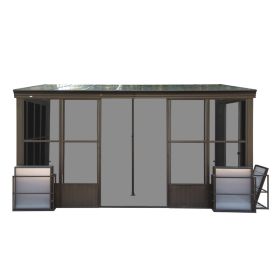 12x14FT All Season Sunroom, Outdoor Permanent Wall Mounted Solarium With Detachable Polycarbonate Windows, Aluminum Lean To Gazebo Sun Room With 2 Loc