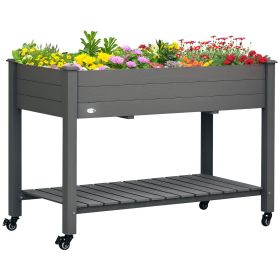 Mobile Raised Garden Bed: 47" Elevated Wood Planter With Shelf - Dark Gray