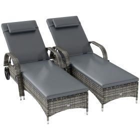 Set Of 2 Rolling Chaise Lounges – Adjustable Outdoor Recliners With Cushions