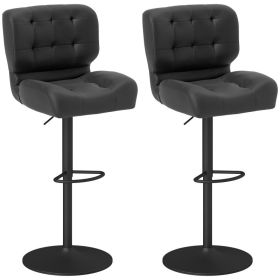 Bar Height Bar Stools Set of 2 with Adjustable Seat, Adjustable Swivel Barstools with Thick Padded Cushion and Metal Footrest for Home Bar, Black