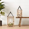 Set Of 2 Wood & Metal Lanterns - 23" & 31" Height