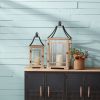 Set Of 2 Wood & Metal Lanterns - 23" & 31" Height