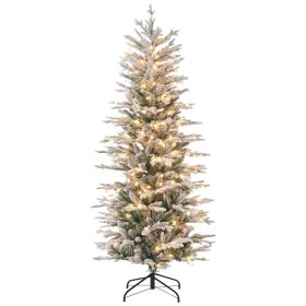 6' Pre Lit Artificial Flocked Christmas Trees, with Snow Branches, Warm Yellow Clear Lights, Auto Open, Extra Bulb