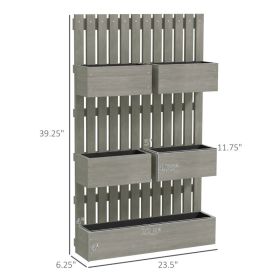 5 Box Raised Garden Bed W Trellis For Climbing Plants, Wall-Mounted Wood Planters W Drainage Holes, Gray