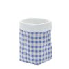 Set Of 2 Blue & White Gingham Pattern Cement Vase