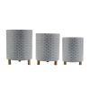Set Of 3 Iron & Wood Planters (9.5"D x 11.75"H, 10.5"D x 13.5"H, 12"D x 15"H)