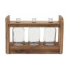 Elegant Triple Vase Set With Wood & Glass Holder