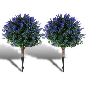 2 Packs Artificial Lavender Topiary Ball Trees UV Resistant Artificial Shrubs Fake Plants Evergreen Artificial Bush With Ground Spike For Indoor Outdo