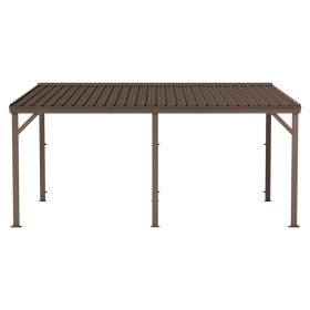 10  X16   Hardtop Lean To Gazebo With Gutters, Connectable Wall Mounted Gazebo Pergola With Galvanized Steel Roof, 60MPH Wind Resistance, Outdoor Larg