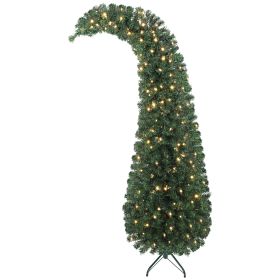 6 ft Prelit Christmas Tree, Whimsical Xmas Tree Slim High Mountain Fir with 200 LEDs and Metal Stand, Green