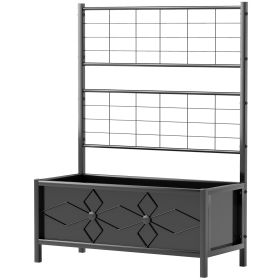 Modern Black Galvanized Planter Box With Integrated Vine Trellis – 35" x 16"
