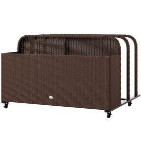 Rattan Pool Float Storage Organizer With Wheels, Brown