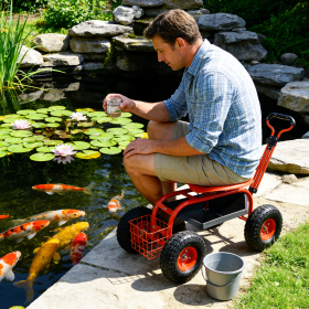 Garden Cart Rolling Scooter, Adjustable Height Heavy Duty Scooter, Rolling Garden Cart With 4 Wheels And Extendable Handle, Garden Stool Cart With 360