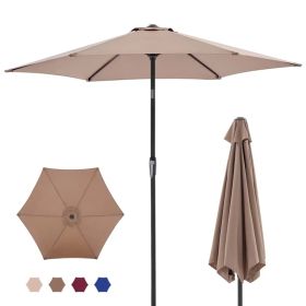 7.5-foot Outdoor Terrace Sun Umbrella, With Button Tilt And Hand-cranking Device, 6-rib Design, UV15& Waterproof Fabric