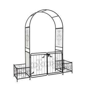 Gated Garden Arbor With Integrated Planters & Floral Trellis