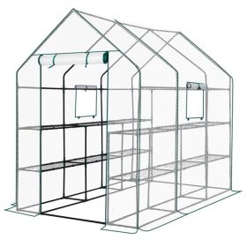 Large Walk-in Greenhouse With PE Cover & Side Windows, 12-Shelf Indoor Outdoor Portable Greenhouse For Garden Backyard, 56 X 85 X 77inch, White