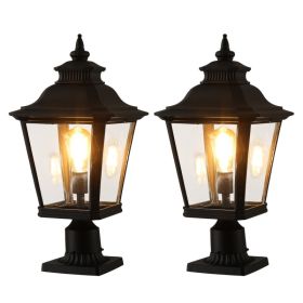 21in H 1-Pack Outdoor Post Lantern Light -Vintage Black Metal & Clear Glass Pillar Lamp For Garden, Gate, Driveway, And Pathway Lighting With Elegant