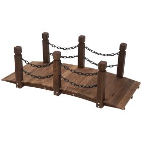 5 ft Wooden Garden Bridge Arc Footbridge with Metal Chain Railings & Solid Fir Construction, Carbonized