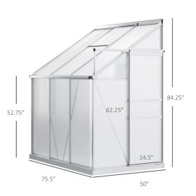 Outsunny 6' X 4' Aluminum Lean-to Greenhouse Polycarbonate Walk-in Garden Greenhouse With Adjustable Roof Vent, Rain Gutter And Sliding Door For Winte
