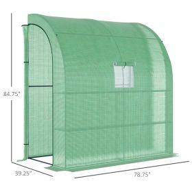 Lean To Greenhouse, Walk-In Green House, Plant Nursery With 2 Roll-up Doors And Windows, PE Cover And 3 Wire Shelves, Green